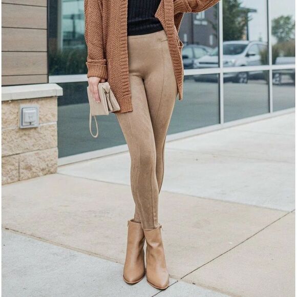 Spanx Faux Suede Leggings Camel Size Medium - Picture 1 of 14